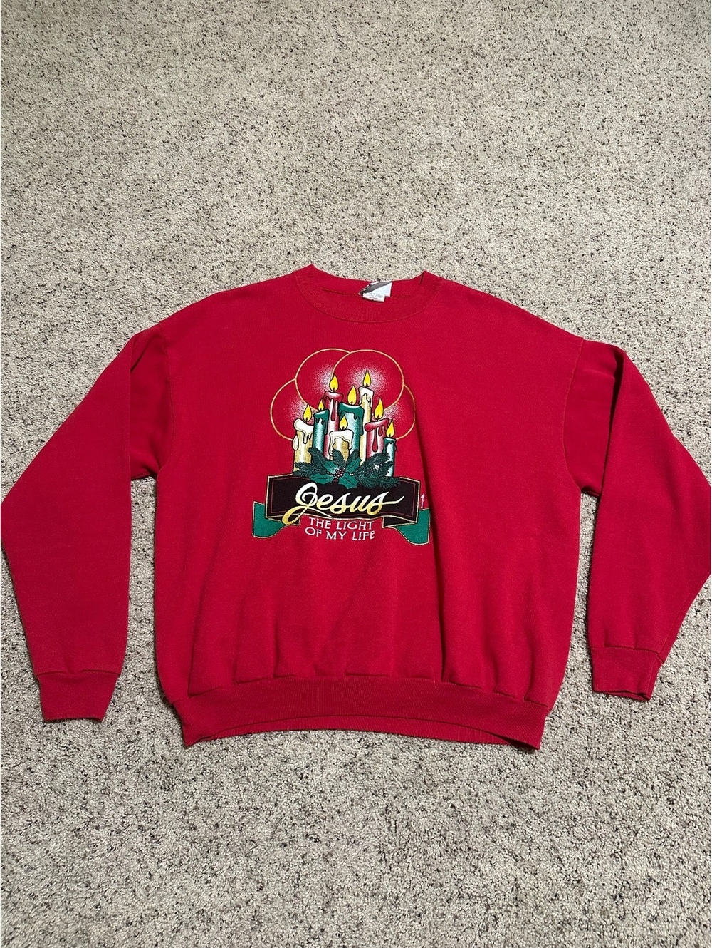 Vintage Lee Red Jesus The Light Of My Life Sweatshirt XL